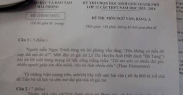 Ngọc Trinh, Bà Tưng vào đề thi HSG Văn TP Hải Phòng