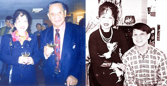 Bà Trang khi về già vẫn giữ được vẻ đẹp mặn mà. Ảnh bà Trang chụp tại Pháp với GS Trần Văn Khê (ảnh trái) và chụp cùng con trai (ảnh phải).